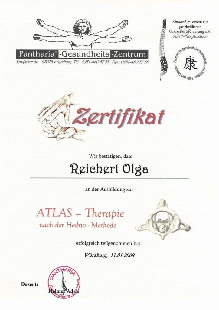 Atlas Therapie Urkunde